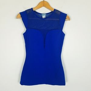 Vizio Mesh Neckline Bodycon Fitted Top Blue A0019